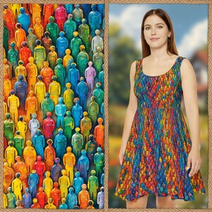 Rainbow Dress Rainbow People Summer Dress | Rainbow Pride Dress | Skater Dress Sleeveless Scoop Neck Dress | Pride Love Diversity Dress