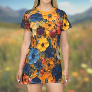 Colorful Flowers Oil Painting Style Dress for Spring and Summer