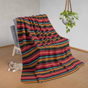 Mexican Pattern Sherpa Fleece Blanket Folk Latino Casa Bedding Southwest Cottagecore Decor Warm Hacienda Style Throw Mex Gift