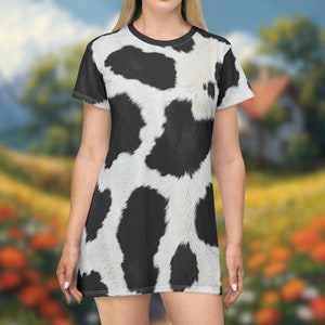 Cute Cow Dress for Spring and Summer | Cottagecore Dress | Women Summer Dress | T-Shirt Dress | Dress Women Gift | Cottage Cowskin Dress