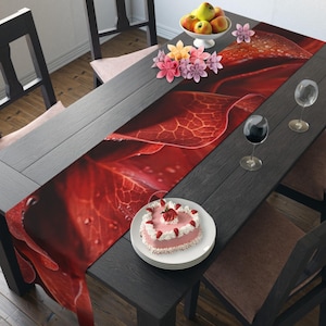 Red Roses Table Runner Spring Room Decor Botanical Cottagecore Dining Room Runner Romantic Summer Floral Tabletop Kitchen Long Table Cloth