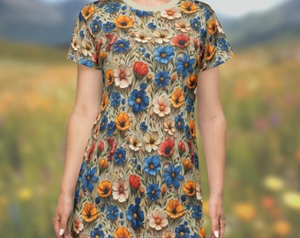 Robe imprimée printemps et été Naturecore avec fleurs style peinture à l'huile