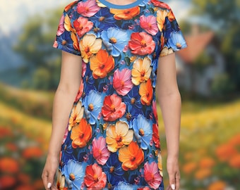 Robe de style peinture à l'huile à fleurs colorées pour le printemps et l'été | Robe Cottagecore | Robe d'été | Robe d'été