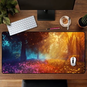 Desk Pad Whimsical Fairycore Forest Desk Mat, Large Mousepad, Cottagecore Home Desk Decor Large Gaming Mouse Pad, Vintage Decor Maximalist