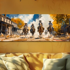 Western Wall Art, Printed Canvas, Cowboy Wall Art, Western Decor, Western Town, Southwest Art, Southwest Home Decor, Watercolor Style Print