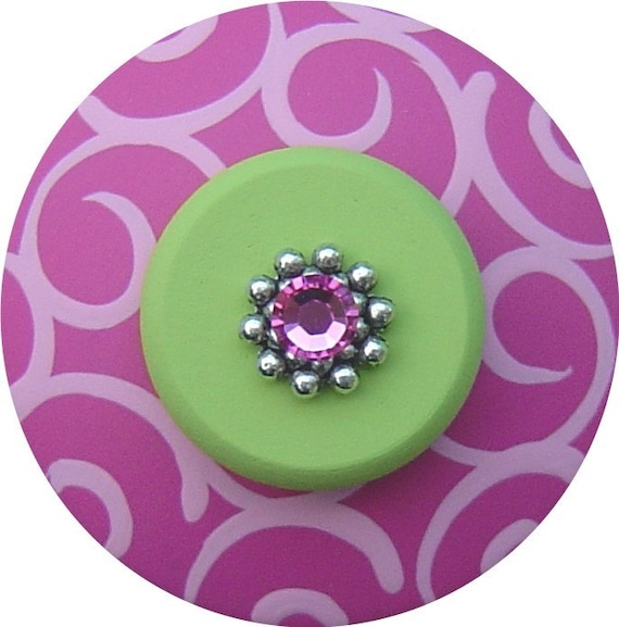 Hot Pink Green Swirls Painted Knobs Wood Knobs Decorative Etsy