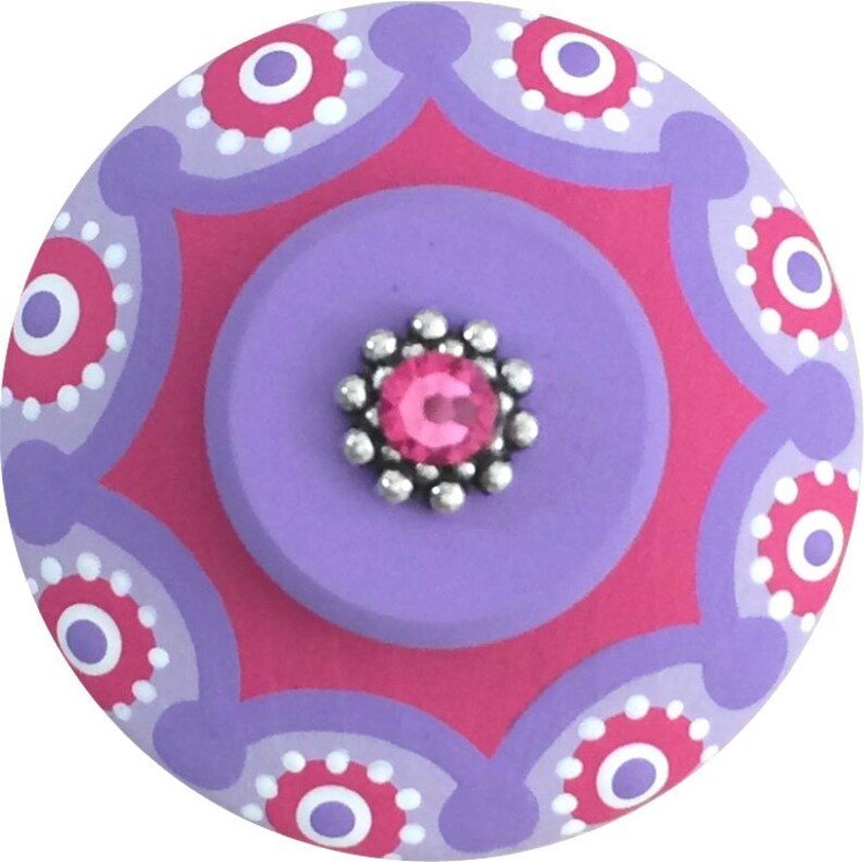 Hot Pink Purple Swarovski Crystal Jeweled Hand Painted Wood Image 0