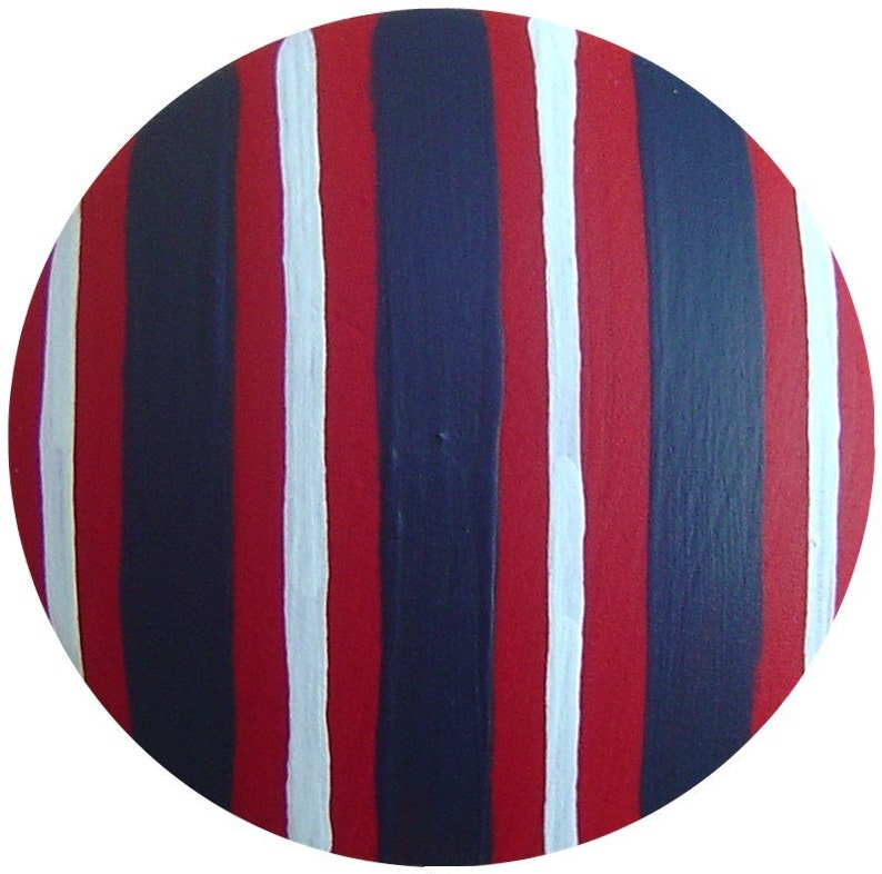 Hand Painted Red White Navy Blue Stripes Wood Decorative Kids Etsy