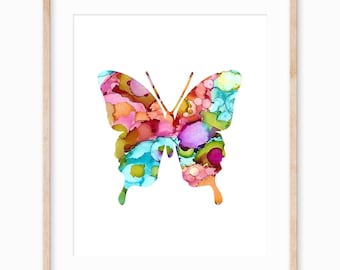 Watercolor Butterfly Printable Art Nursery Room Print Kids Printable Art Girls Childrens Wall Art Alcohol Ink Art Instant  Colorful Wall Art