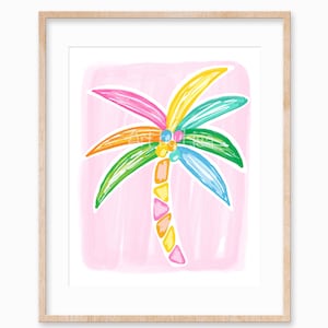 Printable Beach Palm Tree Art Digital Download Beach Art Nursery Printable Wall Art Kids Art Coastal Beach House Art Tropical Colorful Art