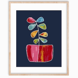 Colorful Mid Century Modern Flower Pot Floral Plant Nursery Art Printable Wall Art  Red Blue Primary Painting Kids Children&#39;s Room Art