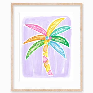 Printable Beach Palm Tree Art Digital Download Beach Art Nursery Printable Wall Art Kids Art Coastal Beach House Art Tropical Colorful Art