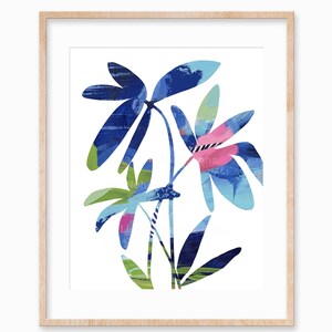 Vibrant Navy Blue Abstract Floral Digital Art Print: Modern Home Decor Instant Download