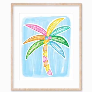 Printable Beach Palm Tree Art Digital Download Beach Art Nursery Printable Wall Art Kids Art Coastal Beach House Art Tropical Colorful Art