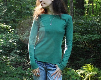 organic hemp clothing - extra long sleeve boat neck shirt - 100% hemp and organic cotton - custom made to order - hand dyed