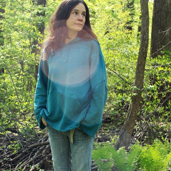 meta forest pullover hoodie / woodland hoody / pocket sweatshirt - 100% hemp and organic cotton - custom made hand dyed - xs to xl - vegan