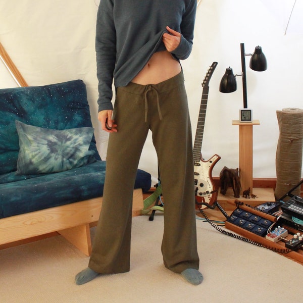 Pantalon en chanvre - pyjama avec cordon de serrage à la taille pantalon yoga tai chi qi gong - 100 % chanvre et coton biologique - teint à la main sur mesure - xxs - l
