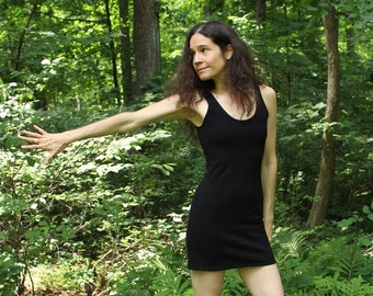 little black dress - perfect slim fit mini tank dress - 100% hemp and organic cotton - custom made to measure - womens vegan hemp clothing