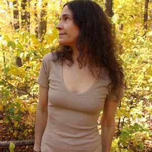 the rebecca x - deep scoop neck t-shirt / short sleeve shirt - 100% hemp and organic cotton - custom made and hand dyed - xxs to xl - vegan