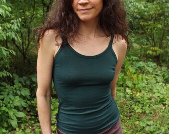 hemp stretch camisole / yoga tank top singlet - hemp and organic cotton - hand dyed in dark pine green - extra small xs - 33" to 34" bust