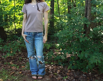 ladies short sleeve hemp shirt t-shirt babydoll top - 100% hemp and organic cotton - custom made and hand dyed - womens hemp clothing