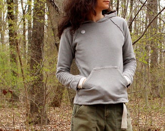 raglan sleeve pullover hoody / sweatshirt with front pocket - 100% hemp and organic cotton clothing - custom made hand dyed sizes xxs to xl