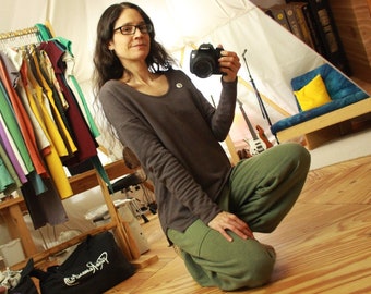 scoop neck long fitted sleeve feminine casual fit sweat shirt - 100% hemp and organic cotton - custom made and hand dyed - sizes xxs to xl