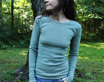 snug fit / form fitting long sleeve warm winter fleece shirt - 100% hemp and organic cotton - custom made to order - hand dyed - vegan