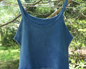 camisole / yoga crop top bra base layer - 100% hemp and organic cotton - one of a kind hand dyed in indigo blue - size xs s - 3 - 4 - petite