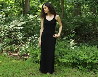 black maxi tank dress full length slim fit - 100% hemp and organic cotton - custom made to measure - womens hemp clothing vegan summer dress