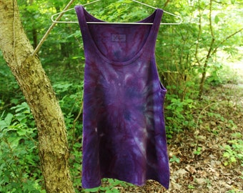 hemp tank top / singlet / undershirt - 100% natural hemp and organic cotton - hand dyed tie dyed deep purple - size medium / large