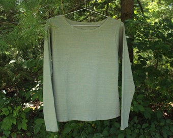 extra long sleeve boat neck shirt / casual to snug fit top - 100% hemp and organic cotton - hand dyed in sage green - size extra small / xs