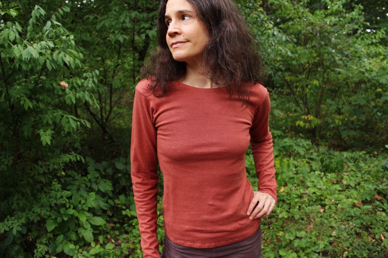 tight fit long sleeve shirt 100% hemp and organic cotton custom made to order hand dyed image 6