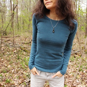 tight fit long sleeve shirt 100% hemp and organic cotton custom made to order hand dyed image 4