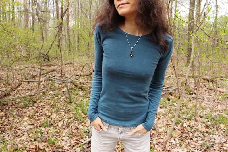 tight fit long sleeve shirt 100% hemp and organic cotton custom made to order hand dyed image 4