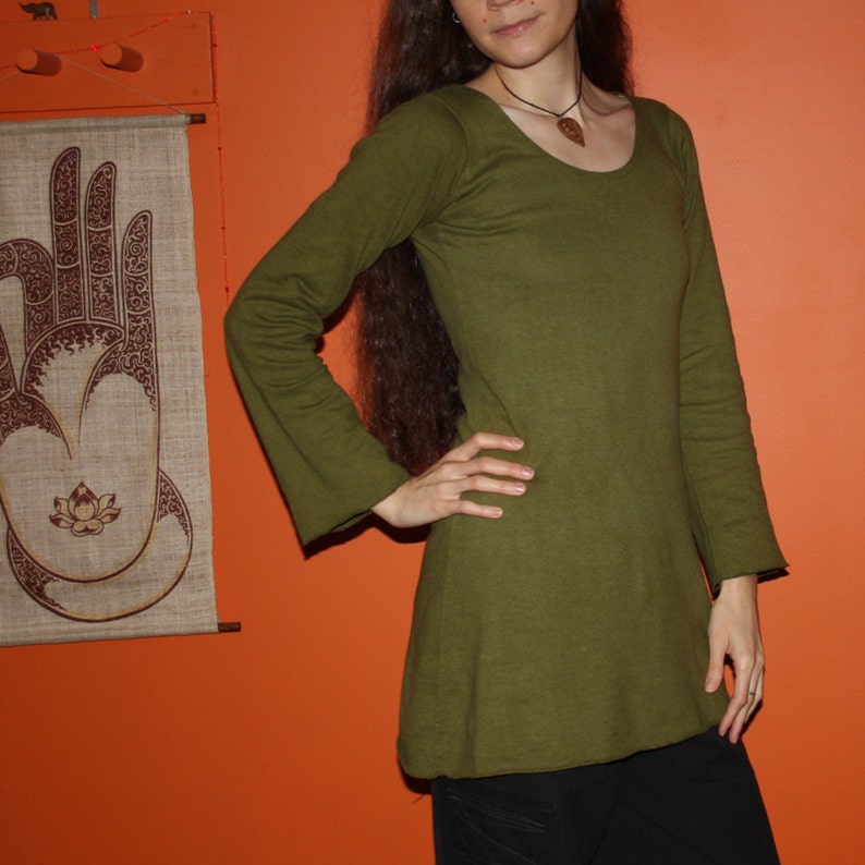 organic hemp clothing long sleeve scoop neck dress 100% hemp and organic cotton custom made to order hand dyed image 1