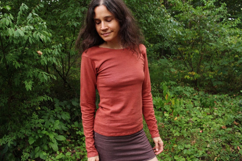 tight fit long sleeve shirt 100% hemp and organic cotton custom made to order hand dyed image 7