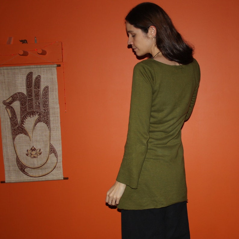 organic hemp clothing long sleeve scoop neck dress 100% hemp and organic cotton custom made to order hand dyed image 2