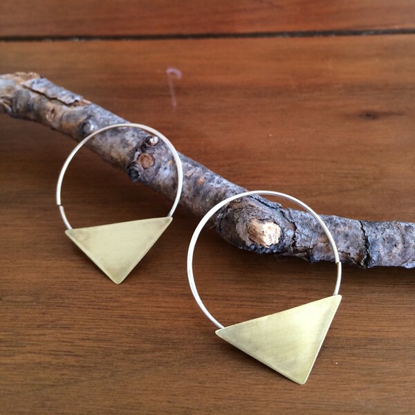 Triangle Hoop Earrings | Sterling Silver | Brass Minimalist