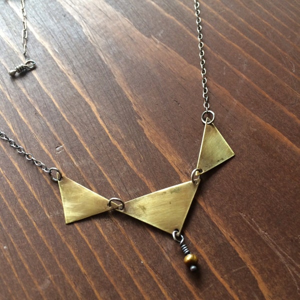 Triangle Necklace - Freshwater Pearl Brass and Sterling Silver Necklace