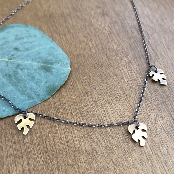 Mini Monstera Leaf Trio Necklace