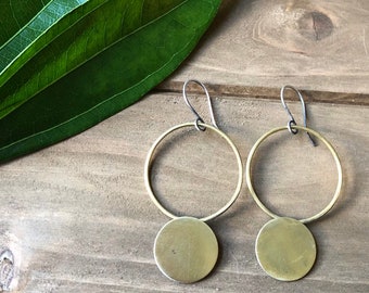 Circle Pop Earrings | Silver and Brass Earrings | Hoop Earrings | Handmade Jewelry | Mixed Metal Jewelry