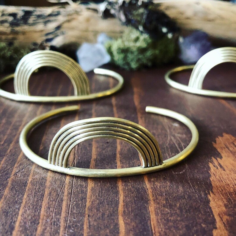 Brass Cuff Bracelet Metal Jewelry Rainbow Etsy