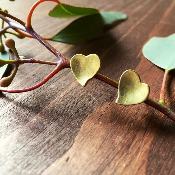 Heart Post Earrings - Brass w/ Sterling Silver Post - Handmade