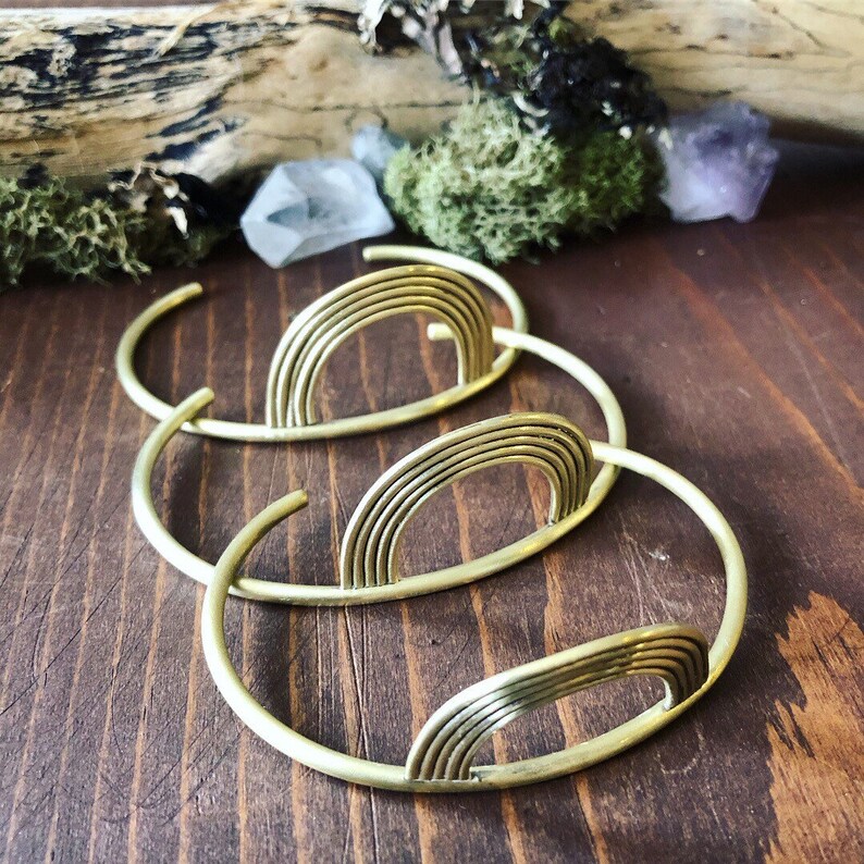 Brass Cuff Bracelet Metal Jewelry Rainbow Etsy