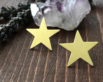 Star Post Earrings | Brass and Sterling Silver | Handmade Stud