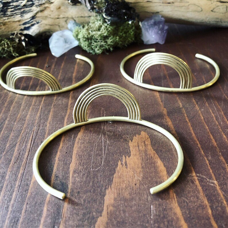 Brass Cuff Bracelet Metal Jewelry Rainbow Etsy