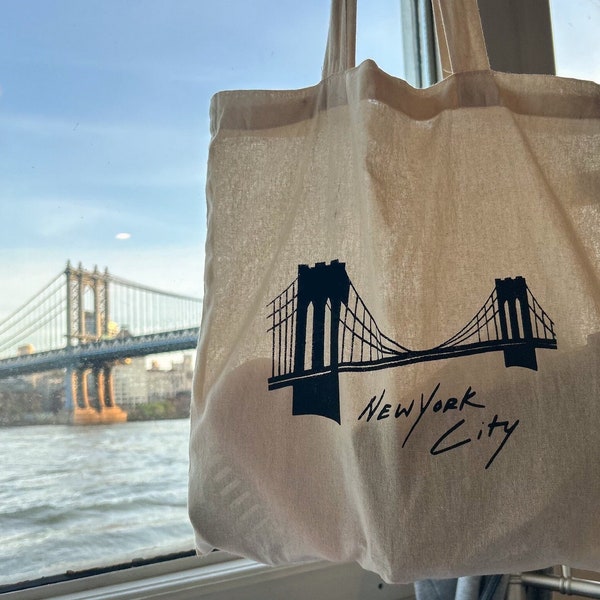 New York City Brooklyn Bridge screen printed tote bag