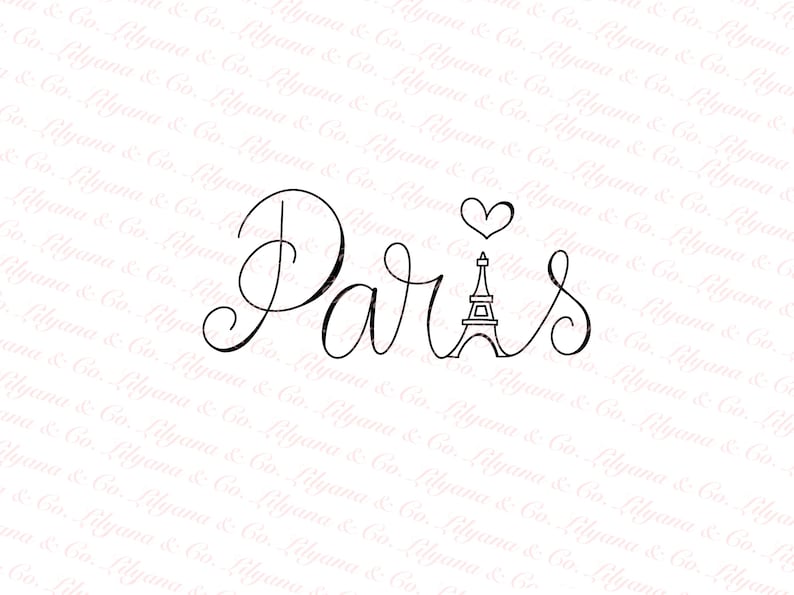 Paris, France, calligraphy lettering, Eiffel Tower, PNG, PDF, digital download, image image 1