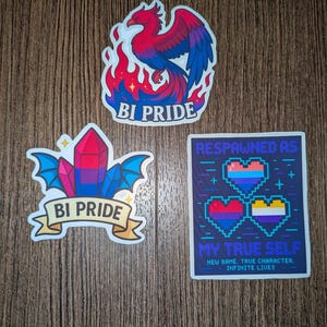 Bi Pride Power Bundle, Bisexual Phoenix & Crystal Vinyl Sticker Set, Gamer Identity Pack